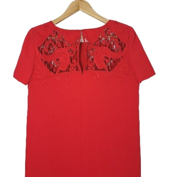 THE KOOPLES Red Short Sleeve Embroidered Lace Mini Shift Dress Women's Size M - Picture 9 of 16